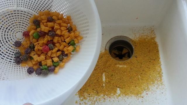 Avoid cereal dust by sifting it out.