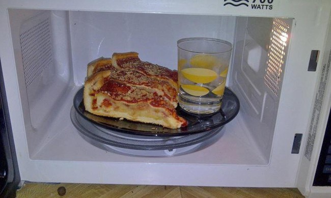 In order to keep pizza crusts fresh, you can microwave them with a glass of water.