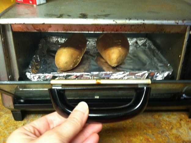Line your toaster tray with foil before toasting anything