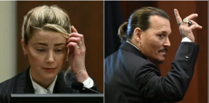 Amber Heard says Johnny Depp won't look at her in court because 'he's guilty'