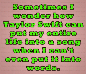 Sometimes I wonder how Taylor Swift can put my entire life into a song when I can't even put it into words.