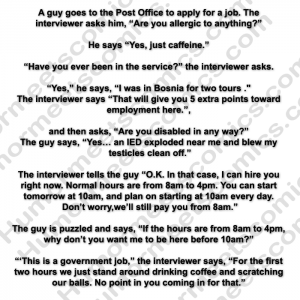 A guy goes to the Post Office to apply for a job