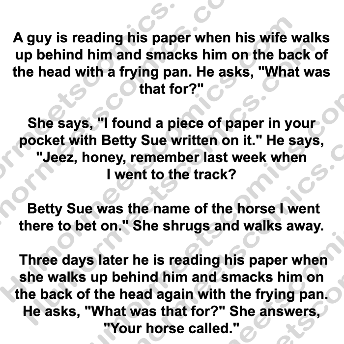 A guy is reading his paper when his wife walks up behind him and smacks him