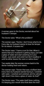 A woman goes to a doctor worried about her husband temper, but what the doctor advised her is priceless