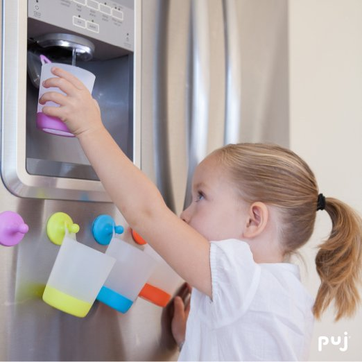 These cups that stick to the fridge, so your kids can get themselves water whenever they want it