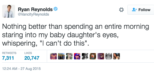 15 Hilarious Tweets By Ryan Reynolds That Prove He is a Rockstar Daddy!